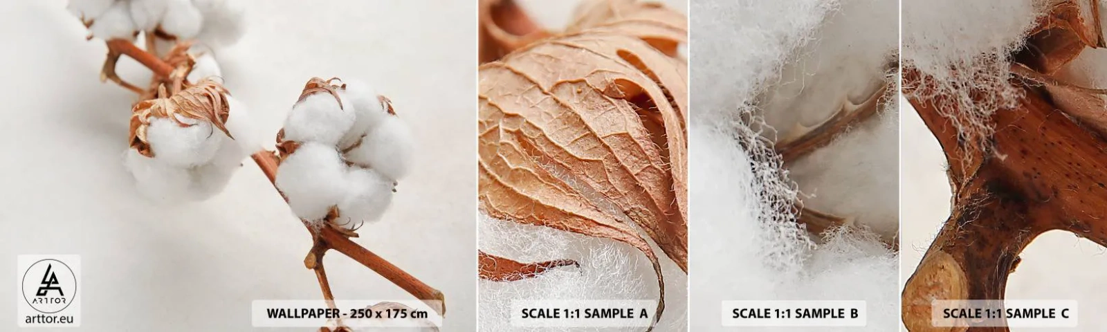 Prøve Fototapet Selvklæbende Deluxe Sticker - Bare kramme - Bomuldsblomst, Blomst, Bomuldskvist - 100x30 cm