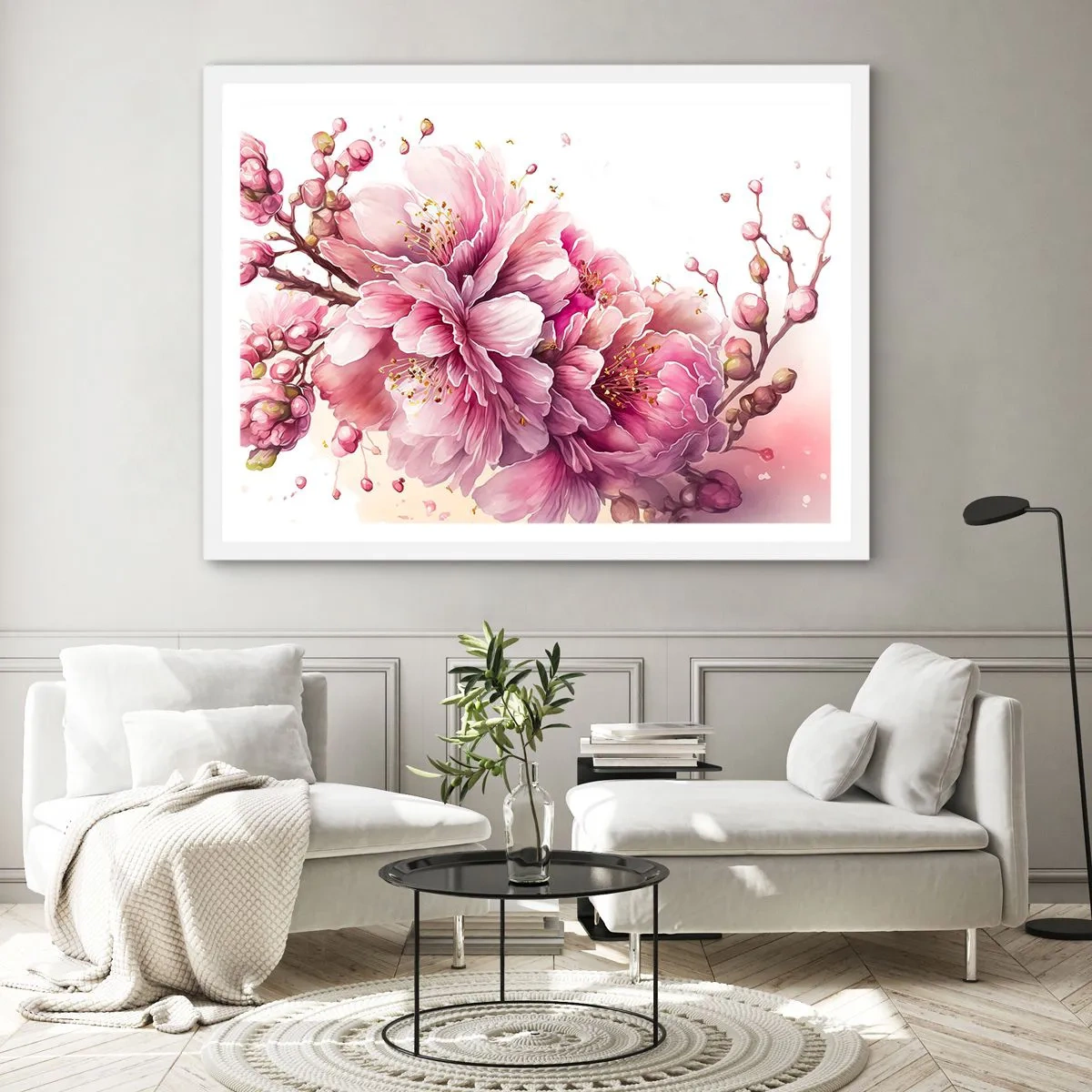 Plakat i hvid ramme - Kirsebærblomst - 70x50 cm