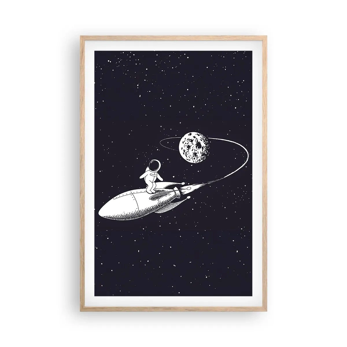 Plakat i ramme af lyst egetræ - Space surfer - 61x91 cm