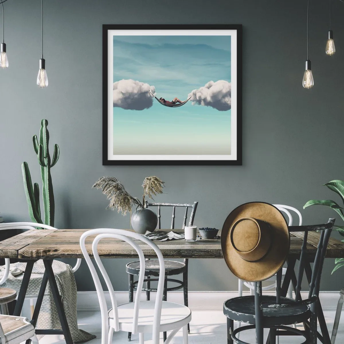Plakat i sort ramme - Lykken i øjeblikket - 50x50 cm