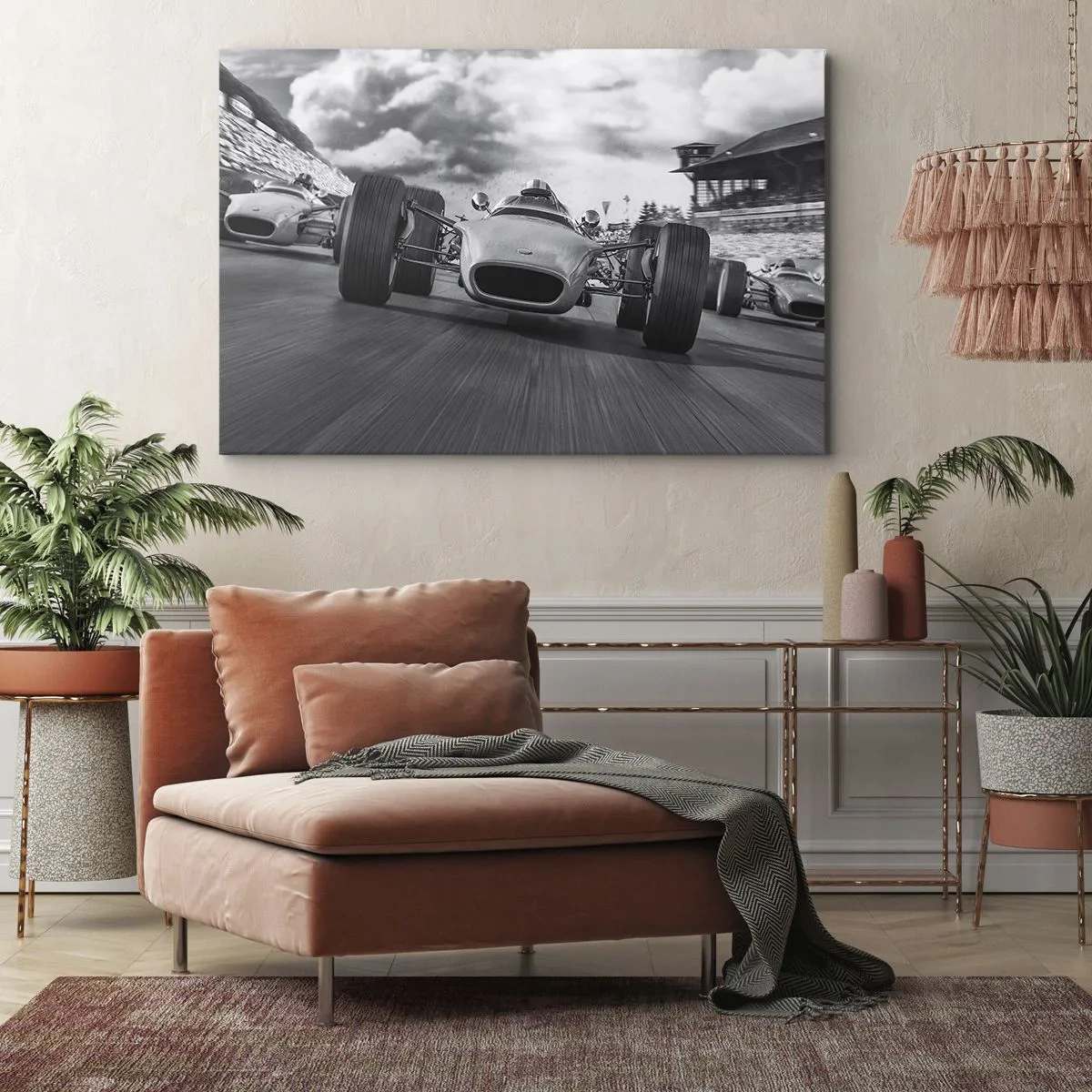 Lærredstryk - Billede på lærred - Klassisk billøb i bevægelse - 70x50cm - Der er kraft! - Moderne vægdekoration til stue og soveværelse ARTTOR