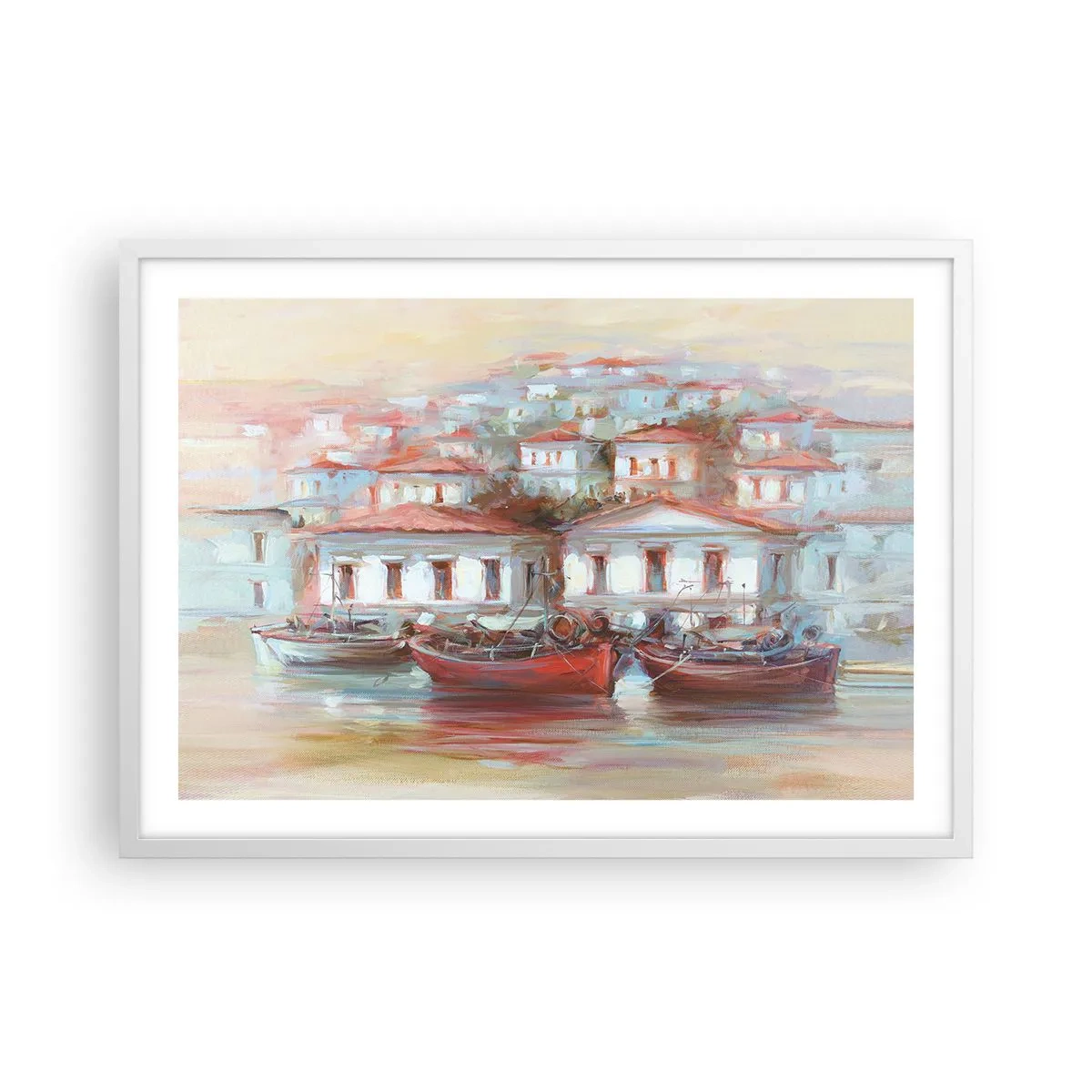 Plakat i hvid ramme - Lykkelig by - 70x50 cm