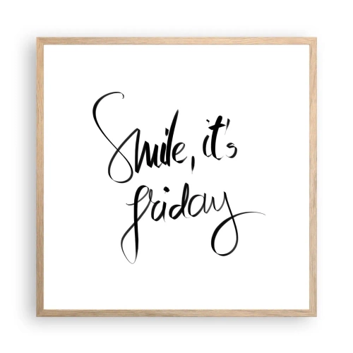 Plakat i ramme af lyst egetræ - Ægte glæde - 60x60 cm