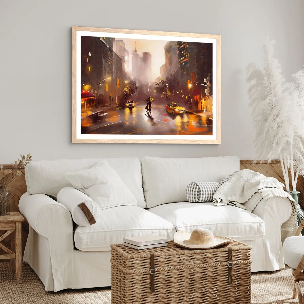 Plakat i ramme af lyst egetræ - Til New Yorks lys - 50x40 cm