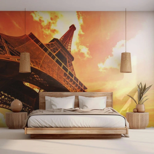 Fototapet Premium Sand - Monumental, fordi forgyldt af solen - By, Paris, Eiffeltårnet - 100x70 cm