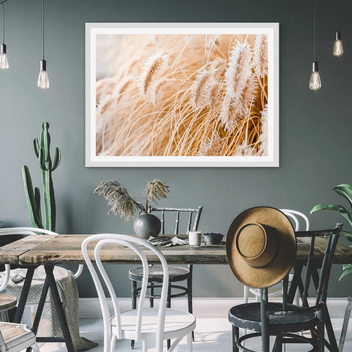 Plakat i hvid ramme - Gyldent susen af græsser - 70x50 cm