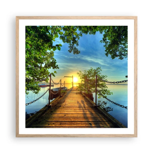 Plakat i ramme af lyst egetræ - Mod vest ved vandet - 60x60 cm