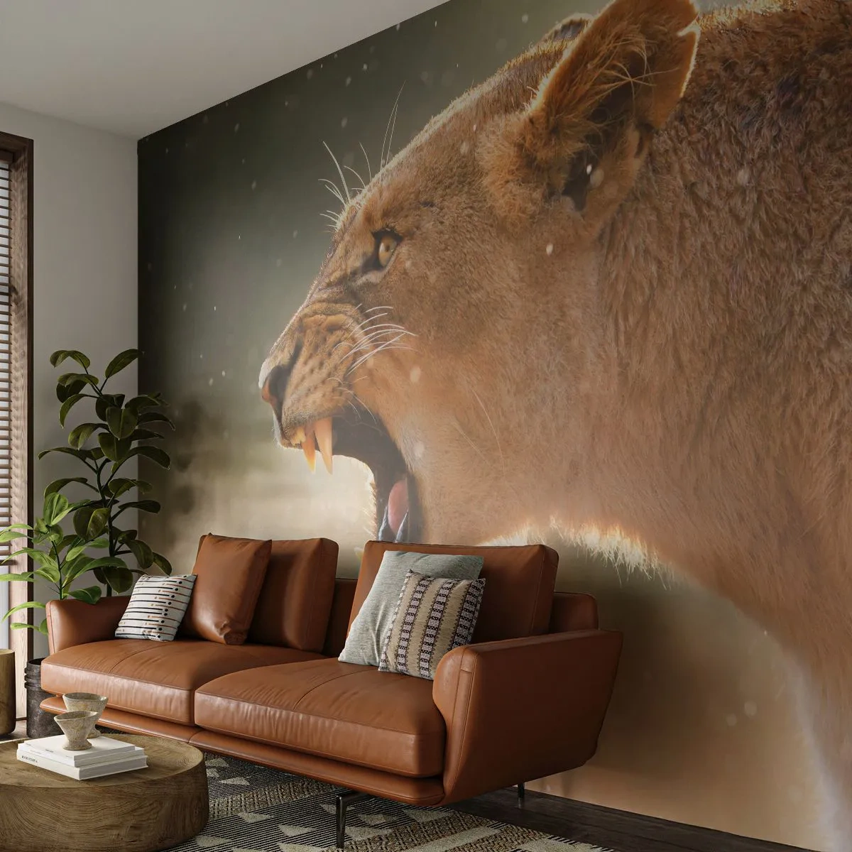 Fototapet Standard Eco - Prøv ikke at lytte - Dyr, Løve, Afrika - 400x280 cm