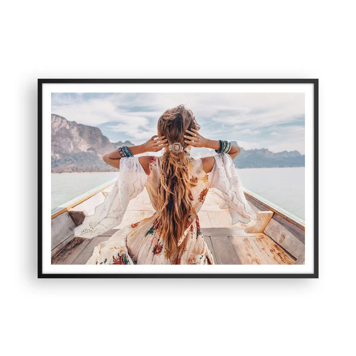 Plakat i sort ramme - På vej mod lykken - 100x70 cm