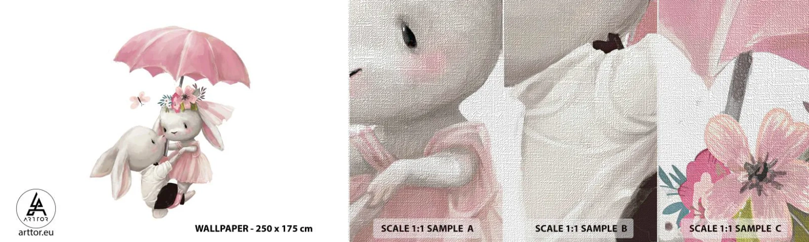 Prøve Fototapet Premium Canvas - Det er kærlighed - For børn, Kaniner, Eventyr - 100x30 cm