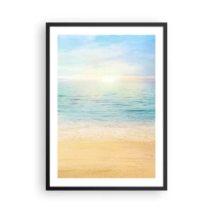 Plakat i sort ramme - Fredelig udsigt over stranden og havet ved solopgang - 50x70cm - Det store blå - Moderne vægdekoration til stue og soveværelse ARTTOR