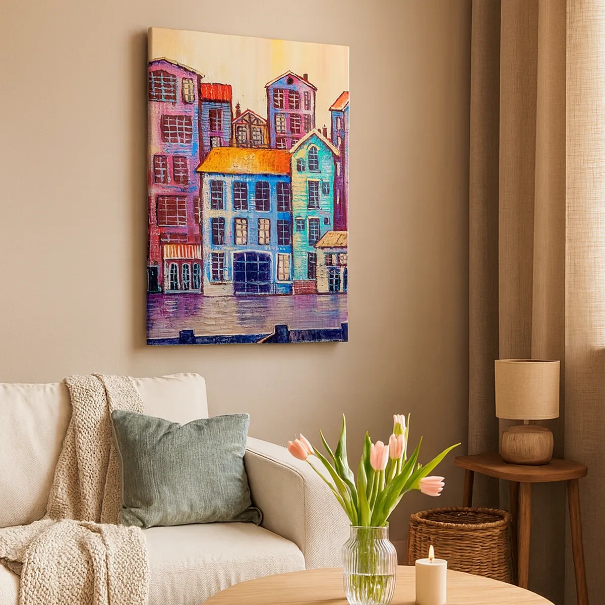 Lærredstryk - Billede på lærred - En by som et eventyr - 50x70 cm