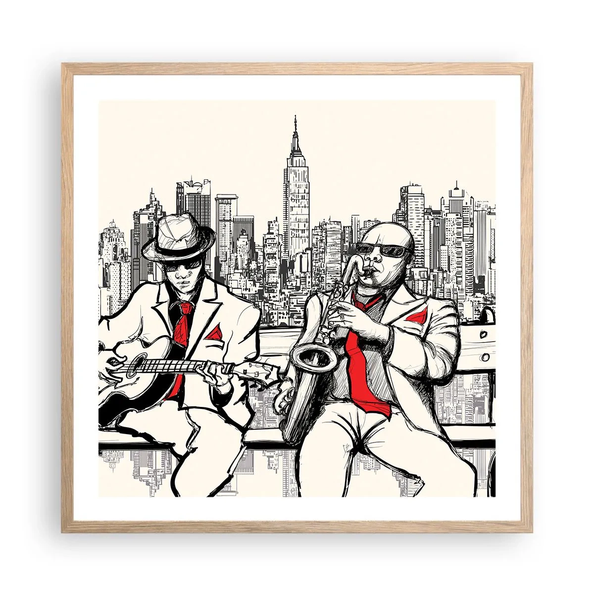 Plakat i ramme af lyst egetræ - New York improvisation - 60x60 cm