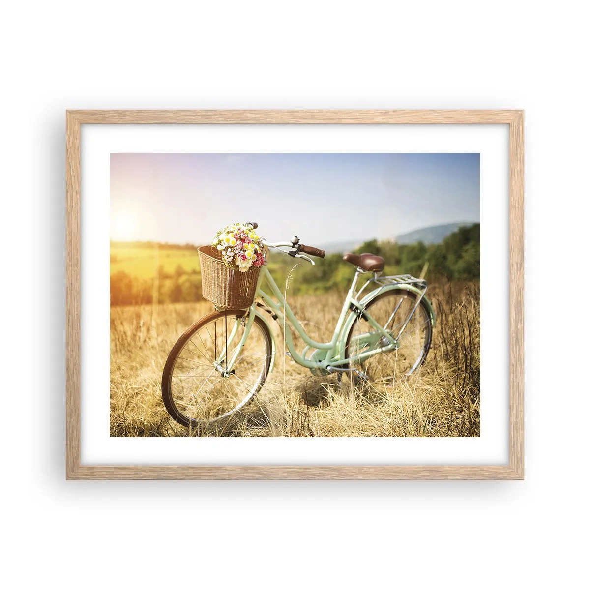 Plakat i ramme af lyst egetræ - Jeg bliver her et stykke tid - 50x40 cm
