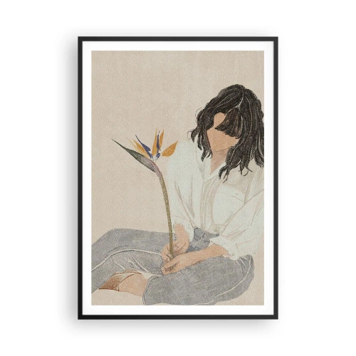 Plakat i sort ramme - Portræt med en eksotisk blomst - 70x100 cm