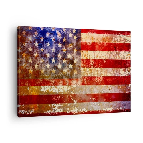 Lærredstryk - Billede på lærred - Stiliseret amerikansk flag med en ældet effekt - 70x50cm - Herlighed går ikke bort - Moderne vægdekoration til stue og soveværelse ARTTOR