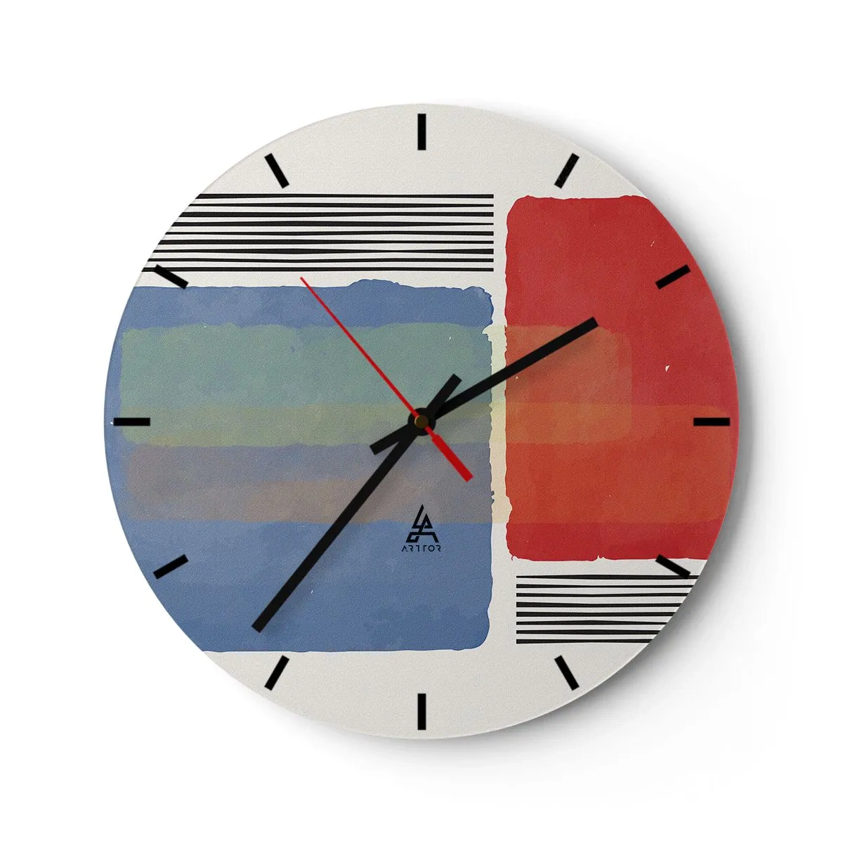 Vægur, Uret - Farverige abstrakte rektangler og linjer på en lys baggrund - 30x30cm - Geometriens ånd og bogstav - Moderne vægdekoration til stue, køkken og soveværelse ARTTOR