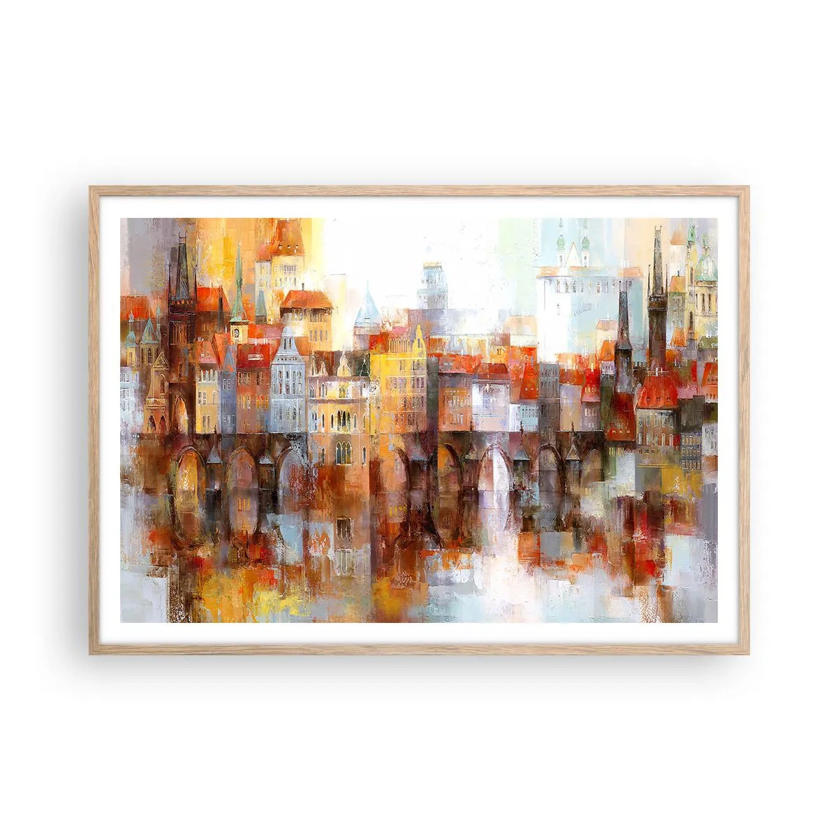 Plakat i ramme af lyst egetræ - Under broen også smuk - 100x70 cm