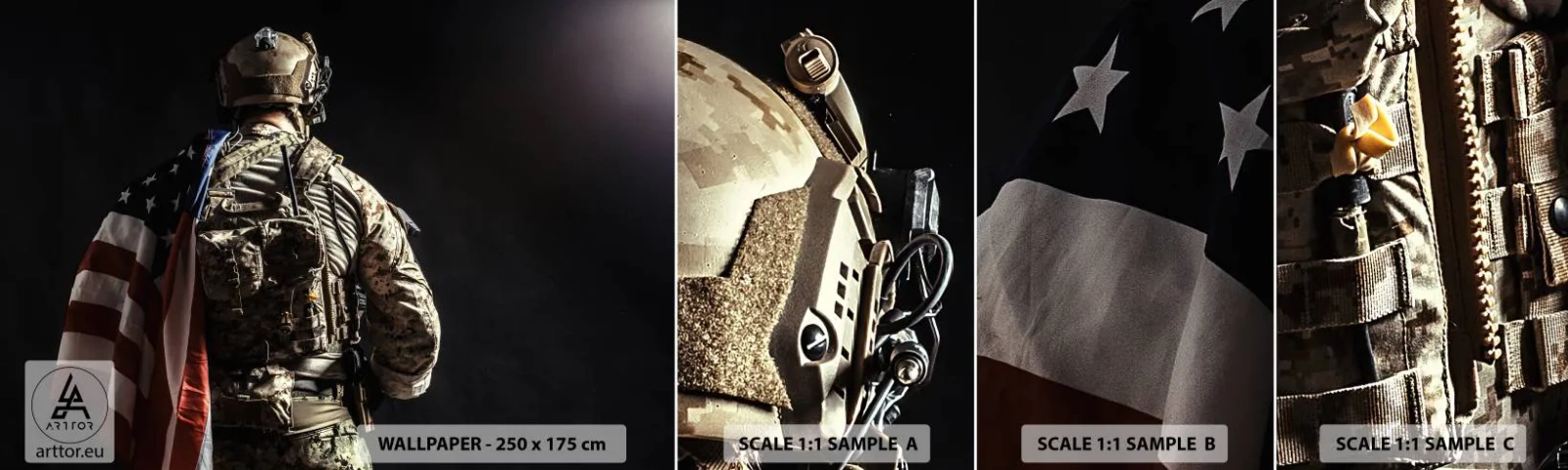 Fototapet Prøve Standard Eco - Det er grunden til, at - Soldat, Amerikansk Flag, Kommando - 100x30 cm