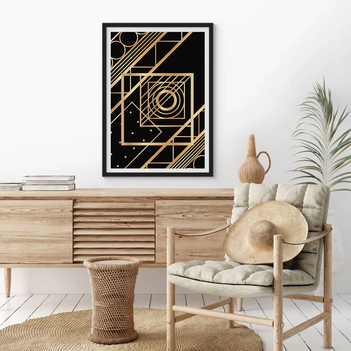 Plakat i sort ramme - Gylden geometri - 40x50 cm