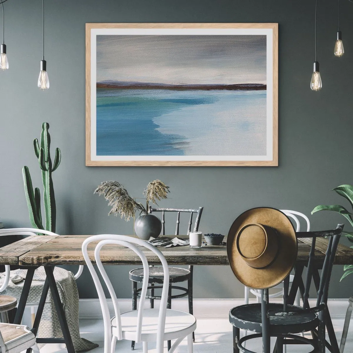 Plakat i ramme af lyst egetræ - Horisontalt landskab - 50x40 cm