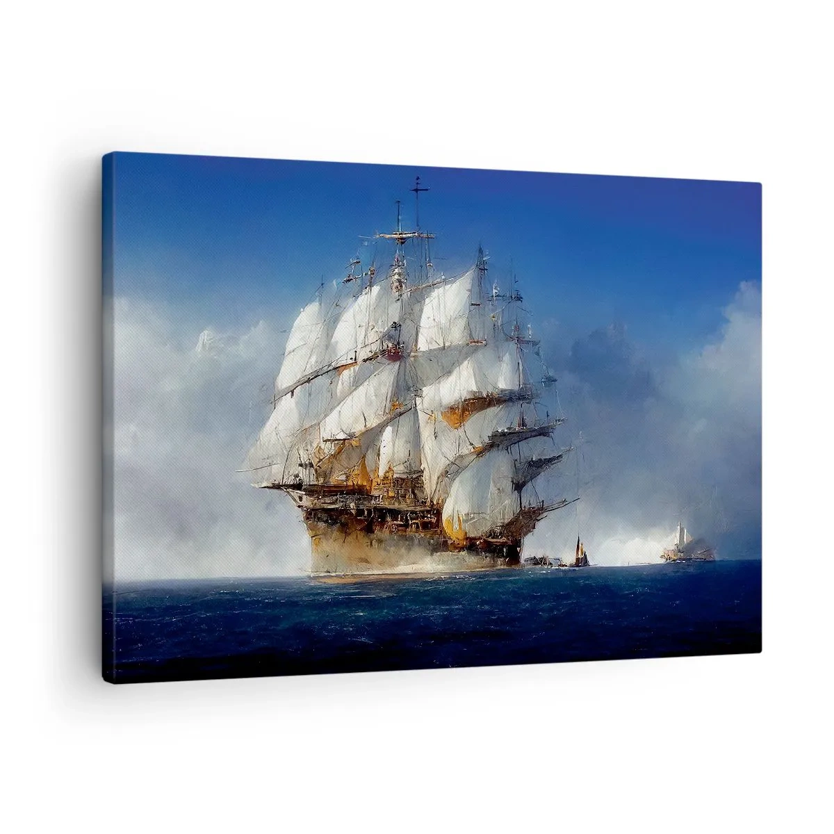 Lærredstryk - Billede på lærred - Et sejlskib på åbent hav under en blå himmel - 70x50cm - Den store herlighed! - Moderne vægdekoration til stue og soveværelse ARTTOR