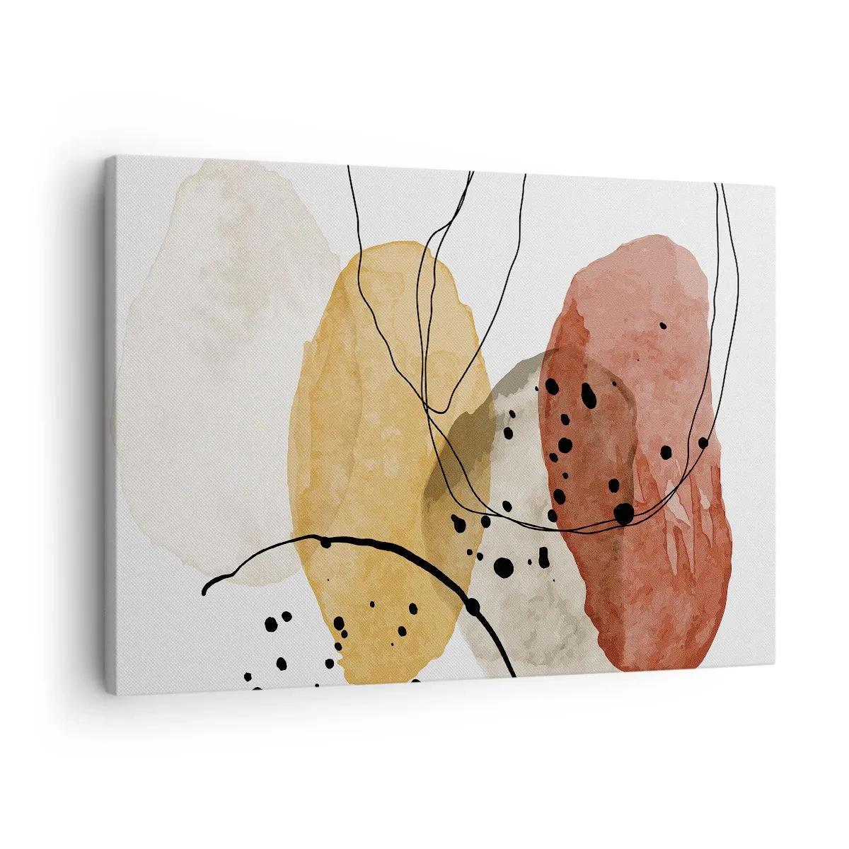Lærredstryk - Billede på lærred - Abstrakte pletter i beige, gule og røde nuancer - 70x50cm - Som lys, klar luft - Moderne vægdekoration til stue og soveværelse ARTTOR