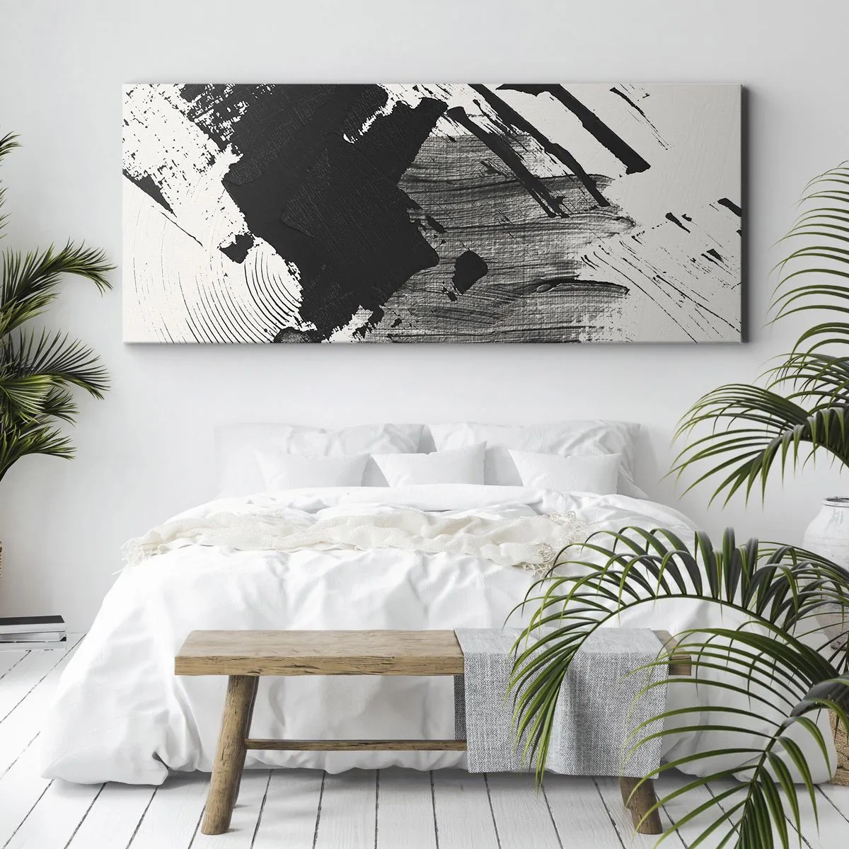 Lærredstryk - Billede på lærred - Abstraktion - det sortes udtryk - 100x40 cm
