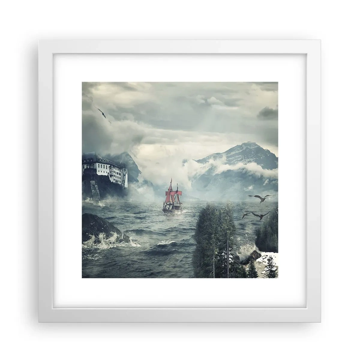 Plakat i hvid ramme - På magiske vande - 30x30 cm