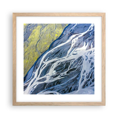 Plakat i ramme af lyst egetræ - Naturens hulemalerier - 40x40 cm