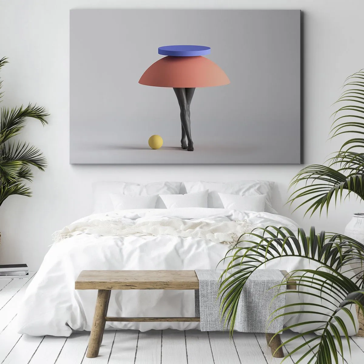 Lærredstryk - Billede på lærred - Abstrakt geometrisk komposition med ben og en bold - 70x50cm - Surrealistisk komposition - Moderne vægdekoration til stue og soveværelse ARTTOR