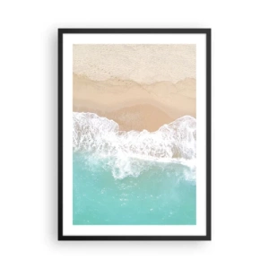 Plakat i sort ramme - En strand med udsigt over havets bølger og gyldent sand - 50x70cm - Kærlig berøring - Moderne vægdekoration til stue og soveværelse ARTTOR