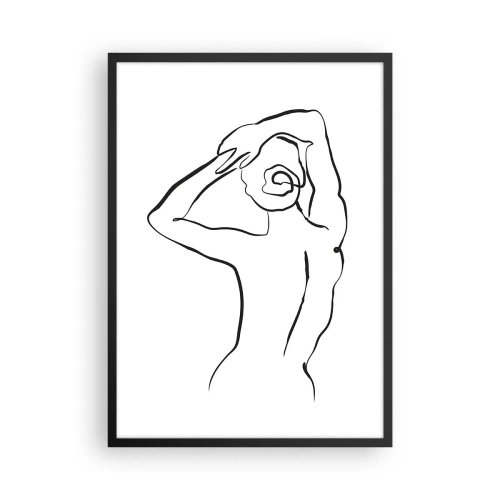 Plakat i sort ramme - Minimalistisk silhuet af en kvinde med armene over hovedet - 50x70cm - Handling om morgenen - Moderne vægdekoration til stue og soveværelse ARTTOR