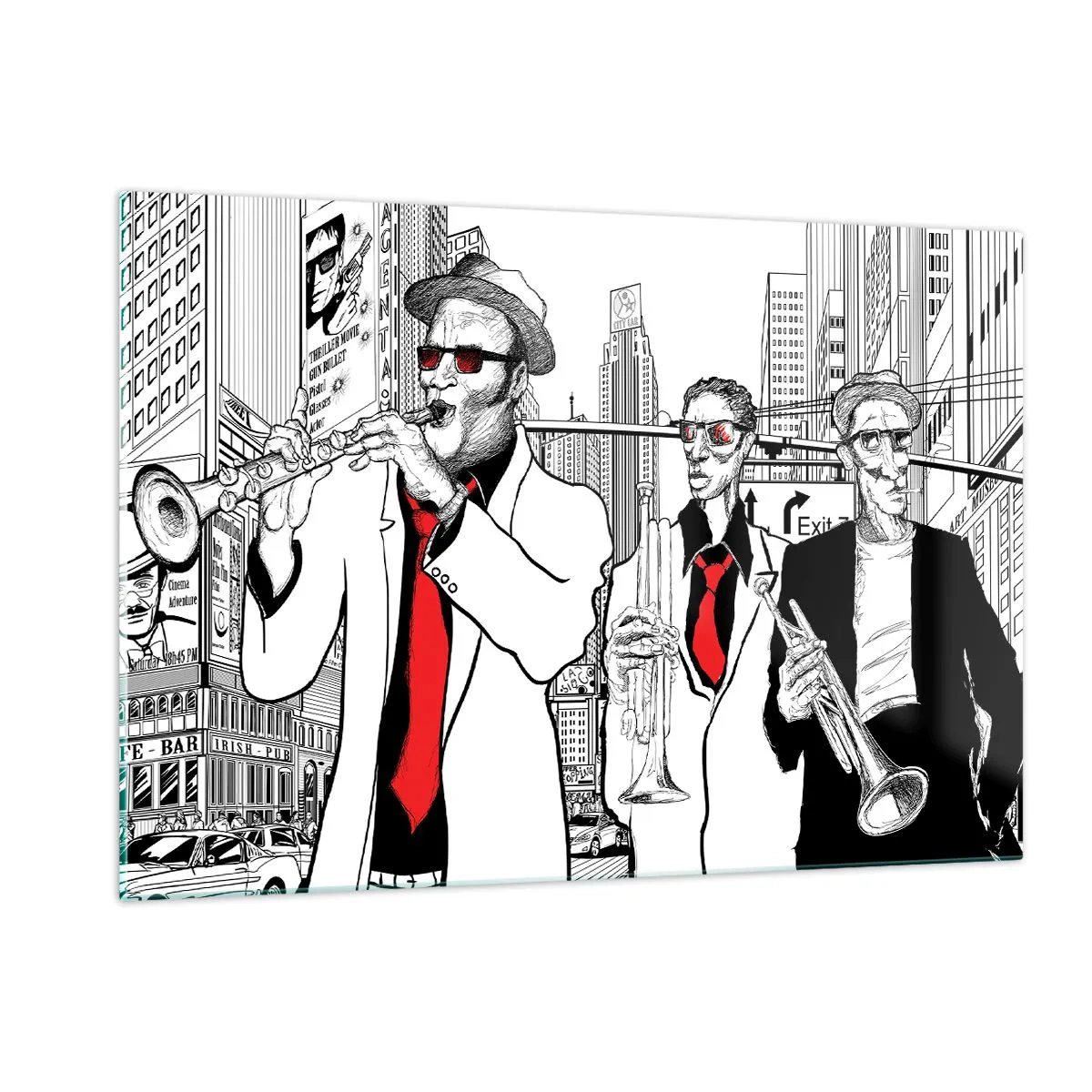 Billede på glas - By rapsodi i sort og rødt - 120x80 cm