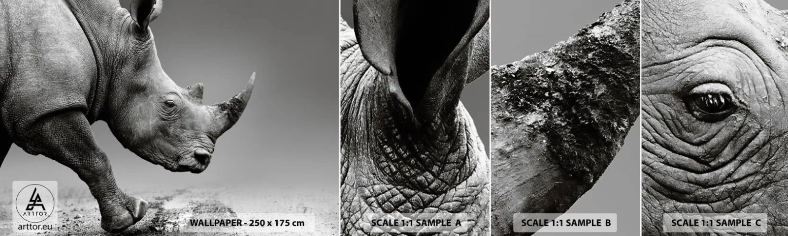 Fototapet Prøve Standard Eco - En ustoppeli - Næsehorn, Dyr, Afrika - 100x30 cm