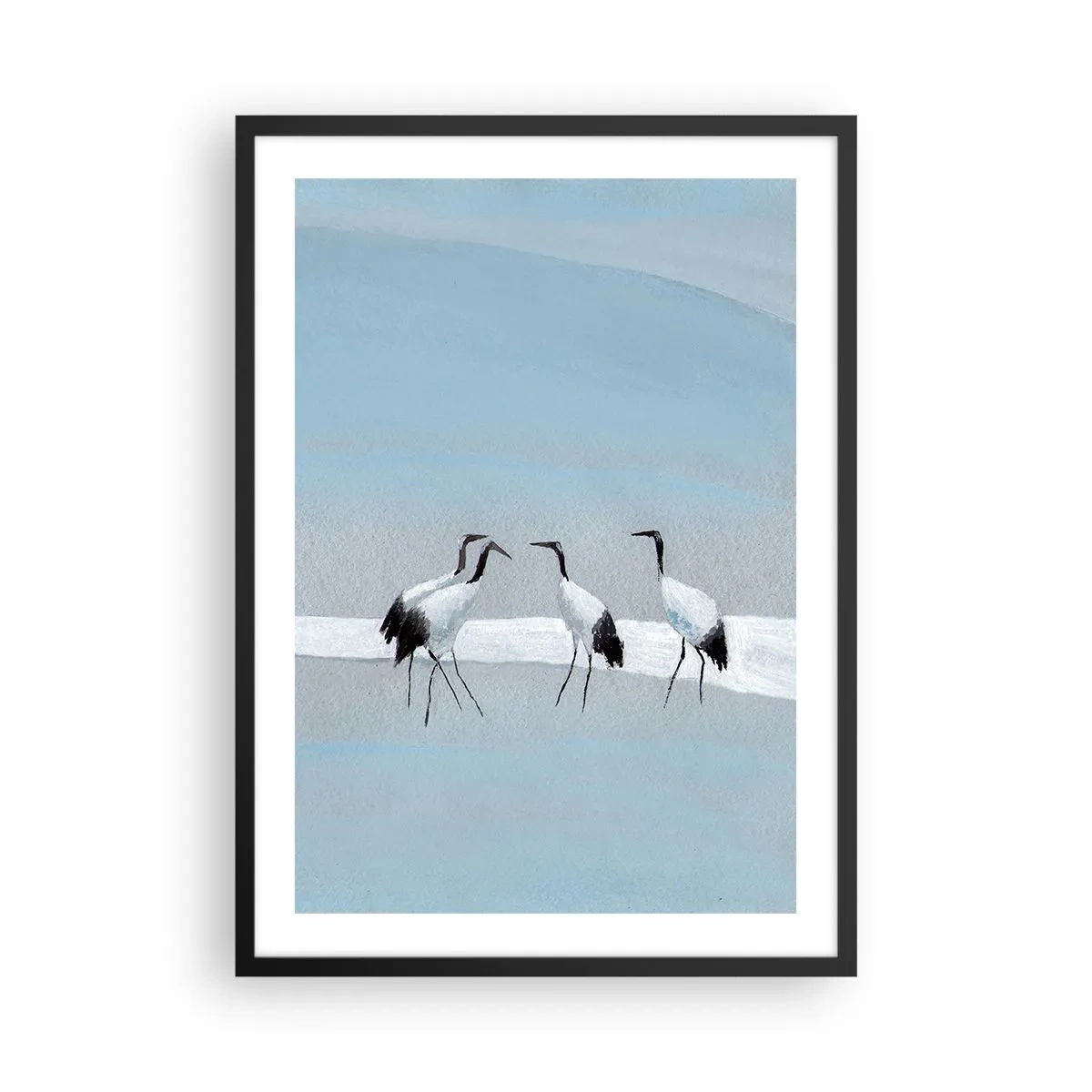 Plakat i sort ramme - En minimalistisk illustration af traner på en pastelfarvet baggrund. - 50x70cm - Efter en varm dag - Moderne vægdekoration til stue og soveværelse ARTTOR