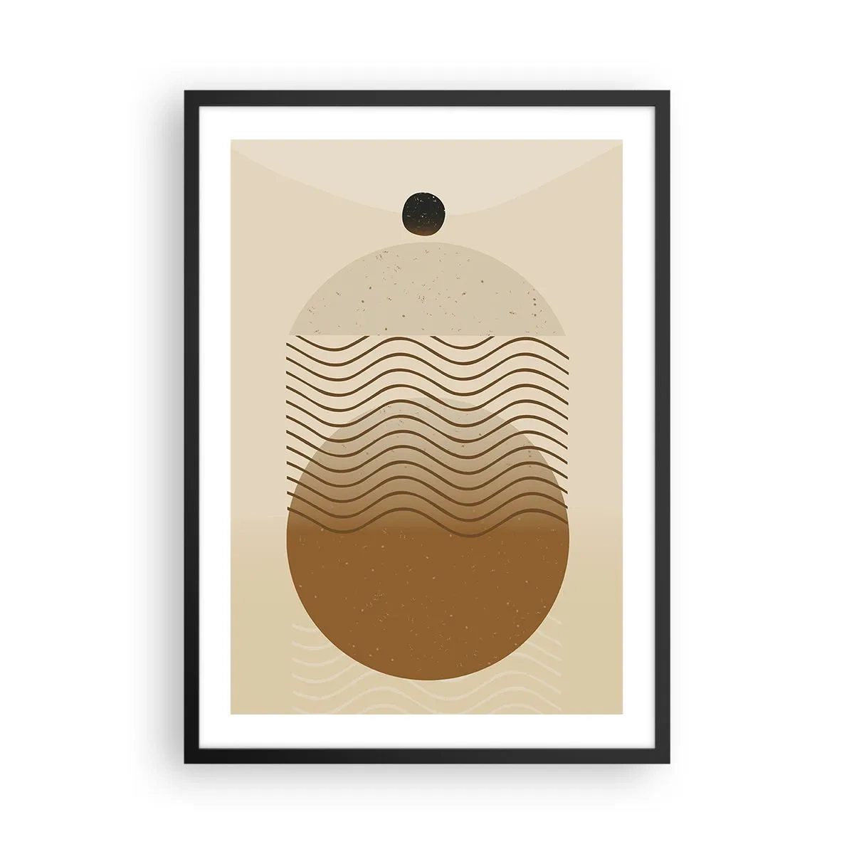 Plakat i sort ramme - Et minimalistisk mønster med bølger og geometriske former - 50x70cm - Om geometriske figurers oprindelse - Moderne vægdekoration til stue og soveværelse ARTTOR