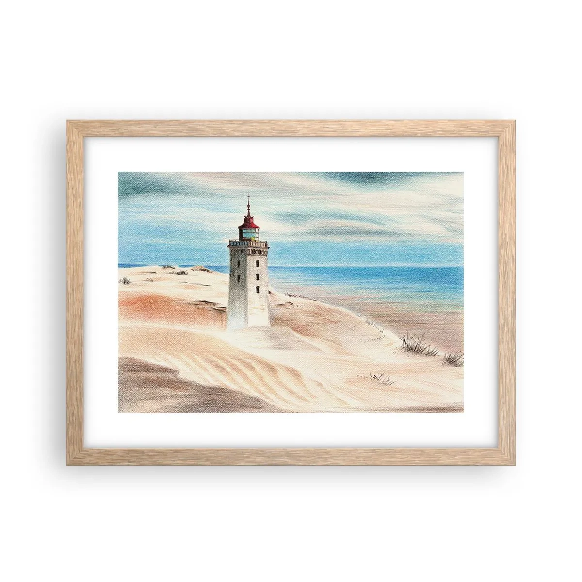 Plakat i ramme af lyst egetræ - Altid med blikket rettet mod havet - 40x30 cm