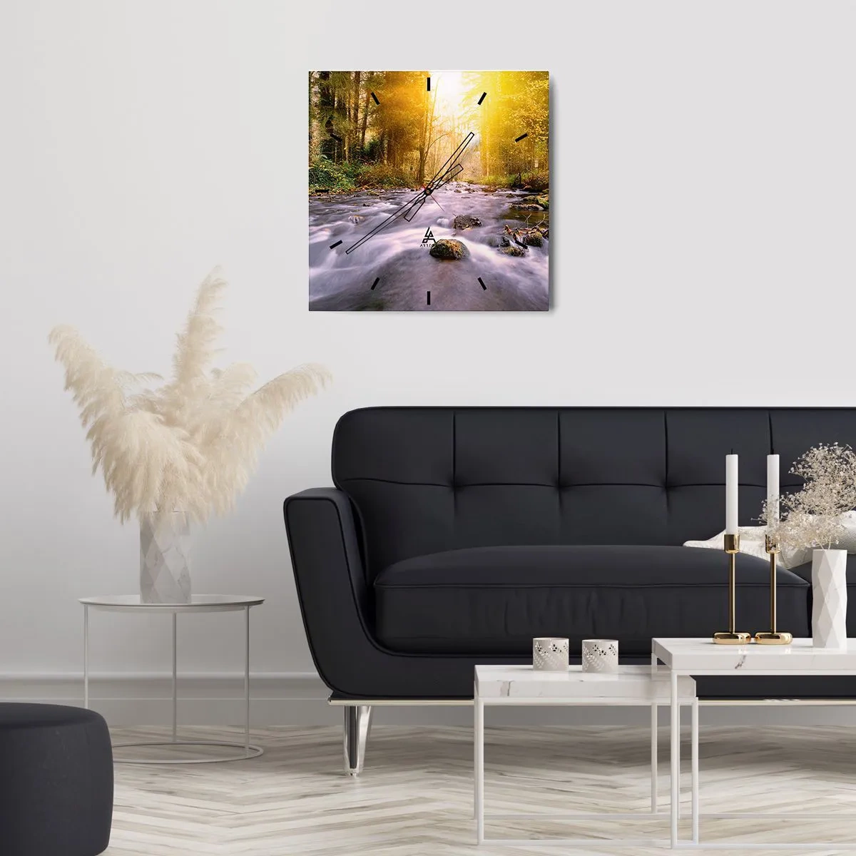 Vægur, Uret - Malachit i sølv- og guldfatning - 40x40 cm