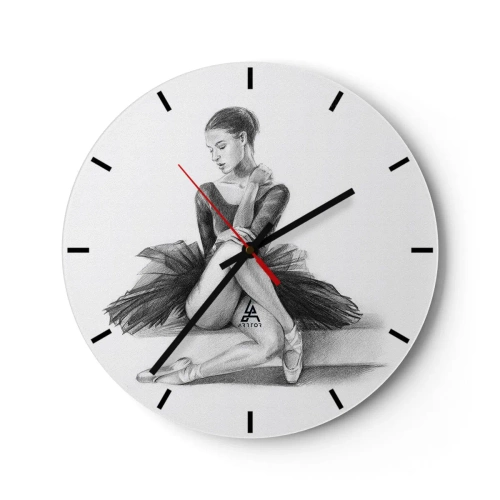 Vægur, Uret - Skitse af en ballerina i en klassisk positur - 30x30cm - Fortryllet af dans - Moderne vægdekoration til stue, køkken og soveværelse ARTTOR