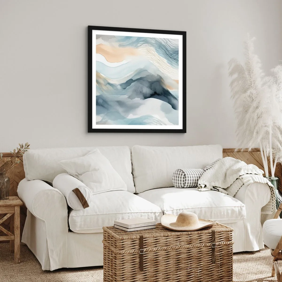 Plakat i sort ramme - Abstraktion af sne og tåge - 30x30 cm