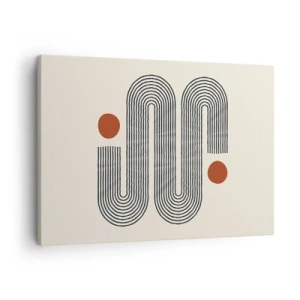 Lærredstryk - Billede på lærred - Geometrisk mønster med linjer og orange cirkler - 70x50cm - Fra start til slut - Moderne vægdekoration til stue og soveværelse ARTTOR