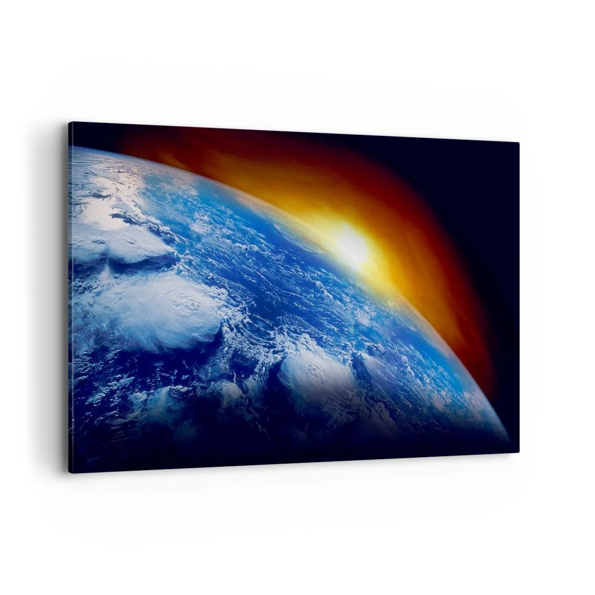 Lærredstryk - Billede på lærred - Solopgang over den blå planet - 120x80 cm