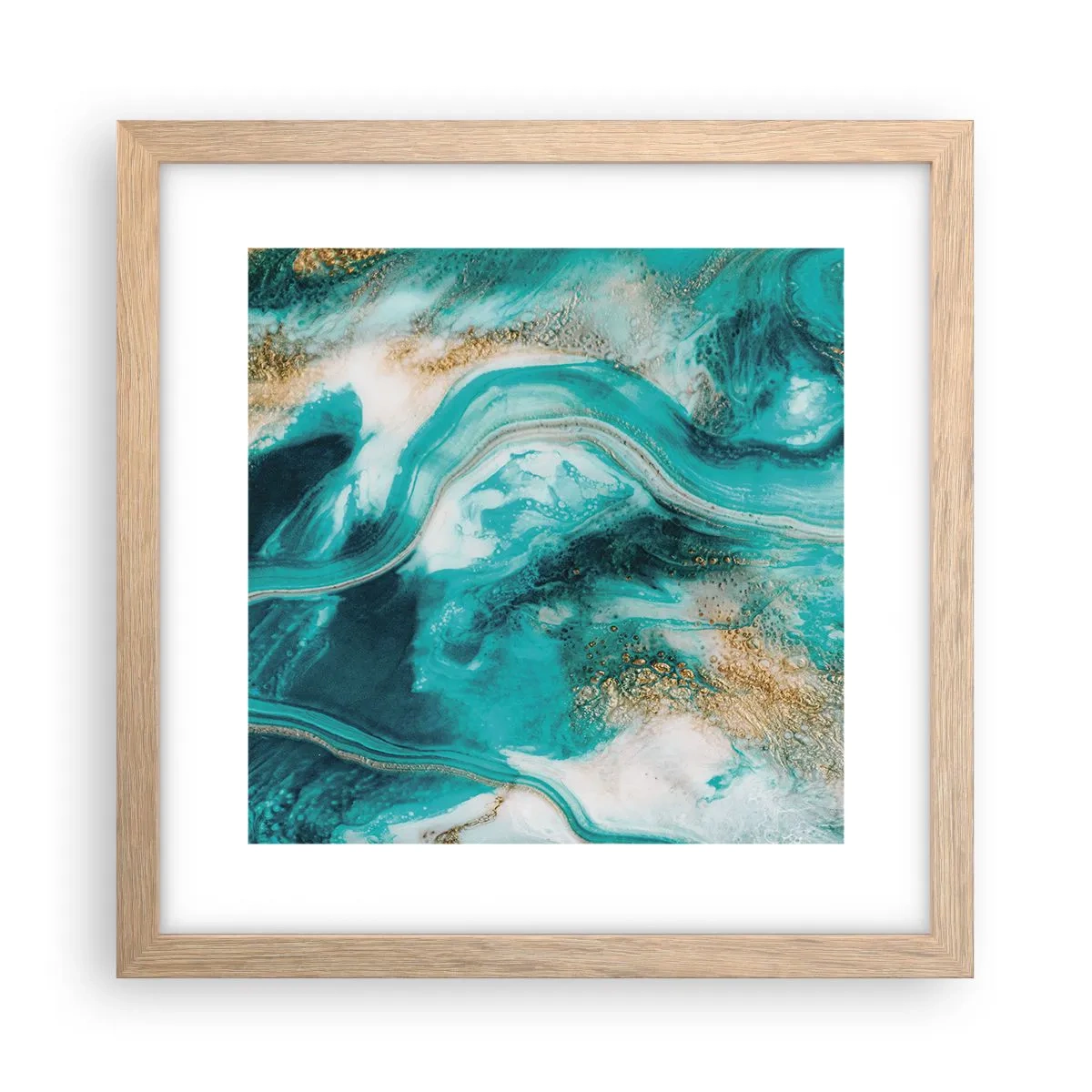 Plakat i ramme af lyst egetræ - Flod af guld - 30x30 cm