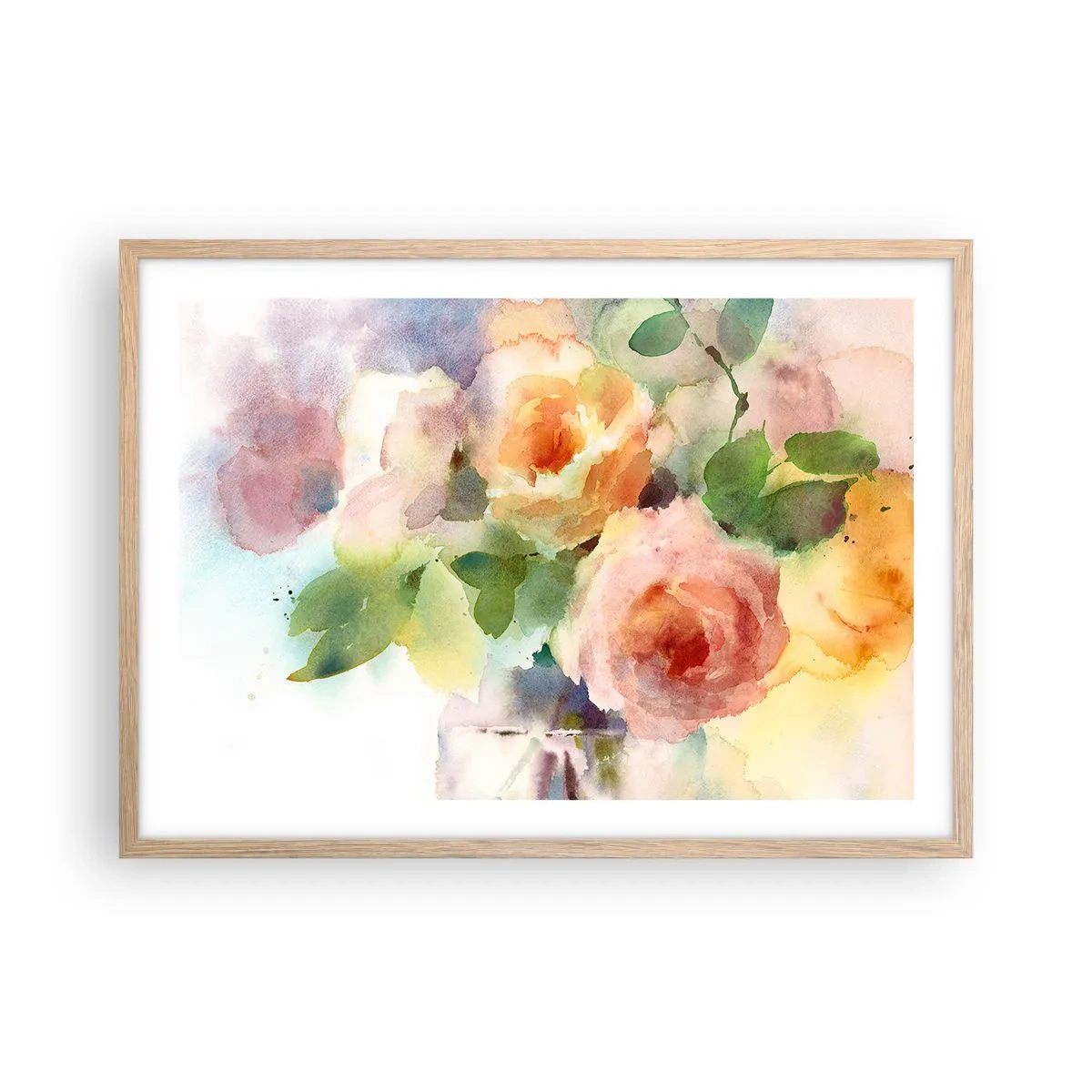 Plakat i ramme af lyst egetræ - Delikat som akvarelfarve - 70x50 cm