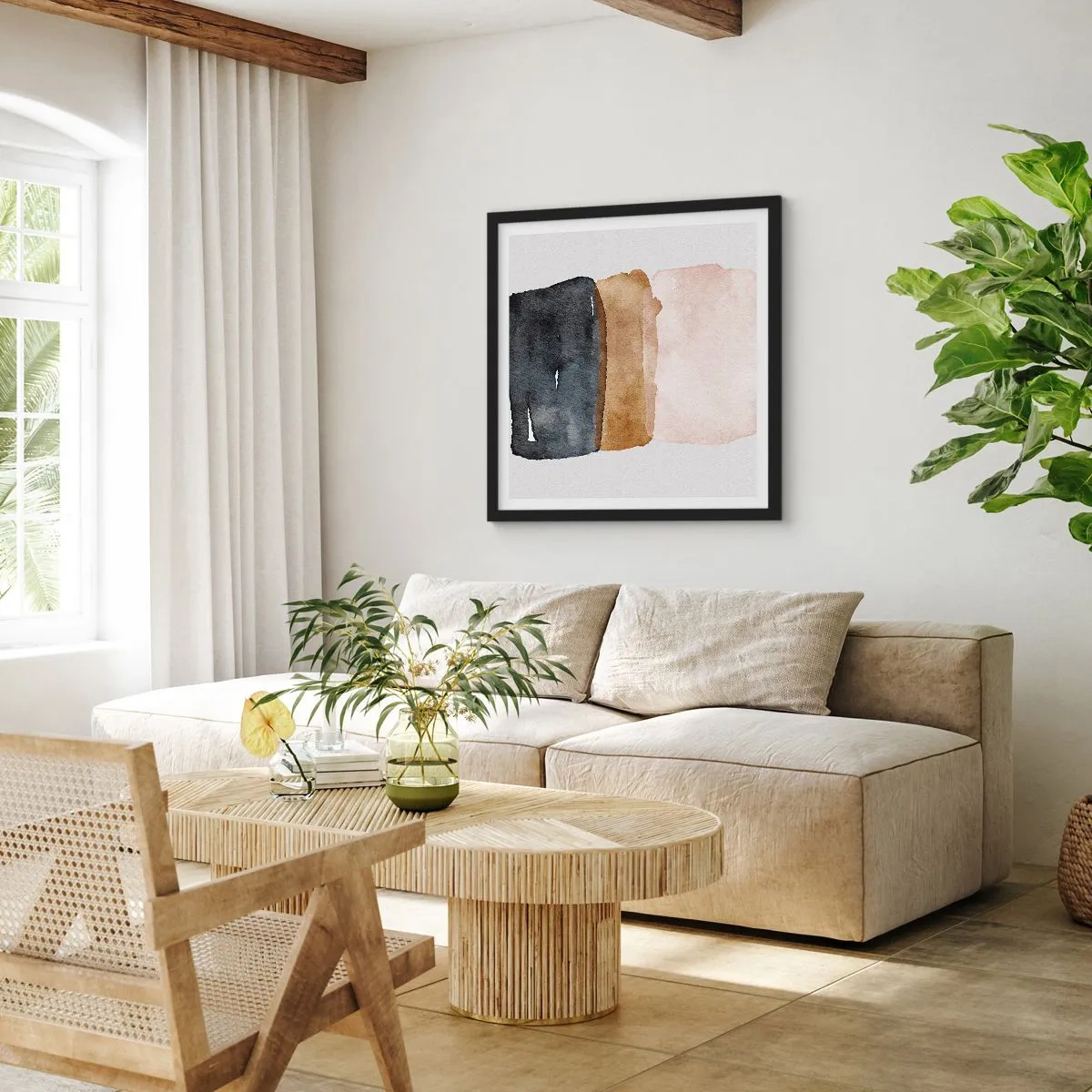 Plakat i sort ramme - Sammensætning af jordfarver - 60x60 cm