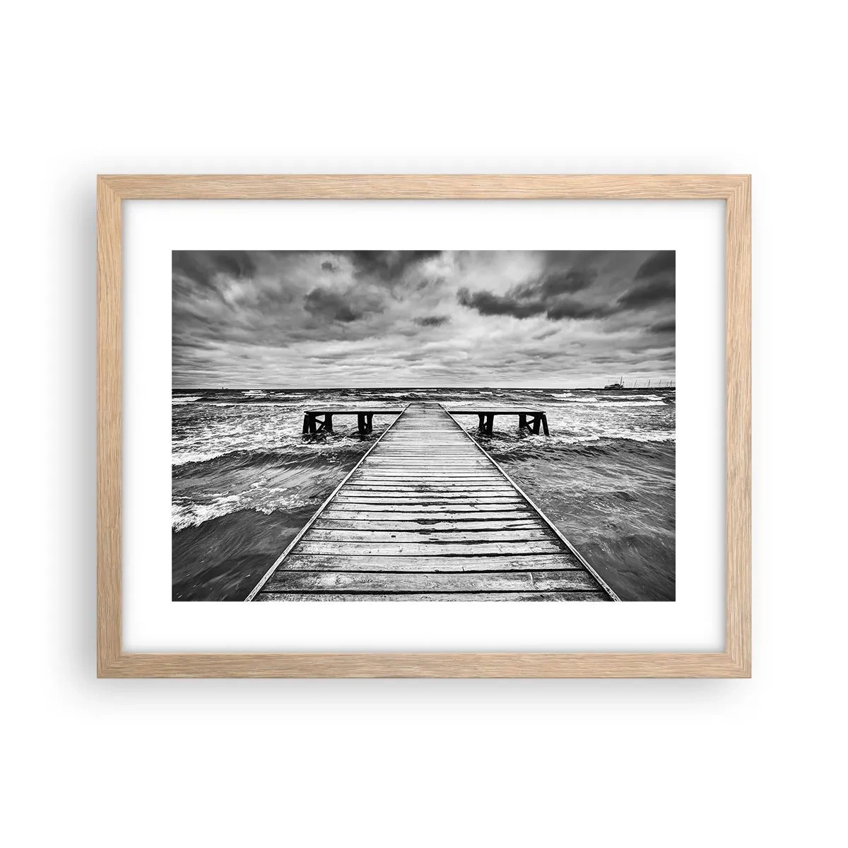 Plakat i ramme af lyst egetræ - Jeg venter på, at vinden blæser væk... - 40x30 cm