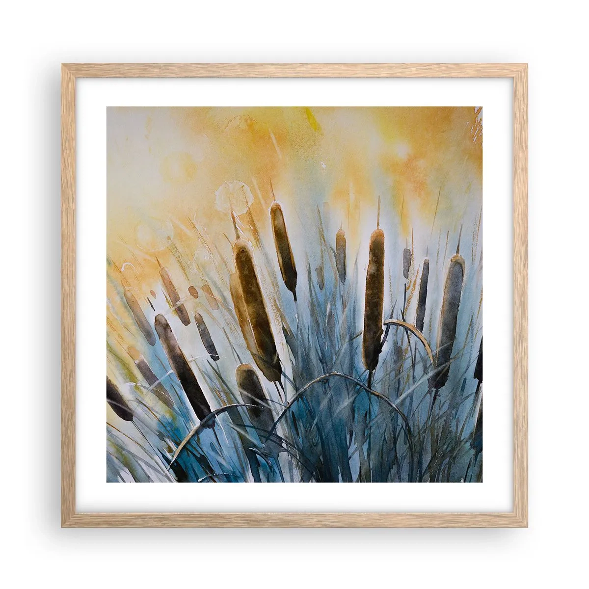 Plakat i ramme af lyst egetræ - Vandets kulde, solens varme - 50x50 cm