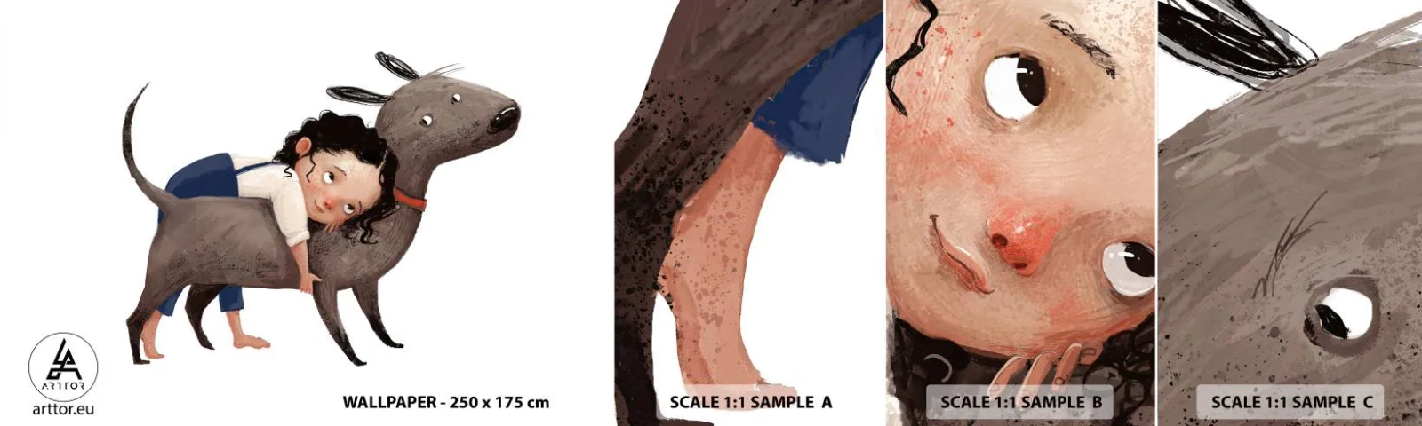 Prøve Fototapet Selvklæbende Deluxe Sticker - Bedste venner - For børn, Hund, Pige - 100x30 cm