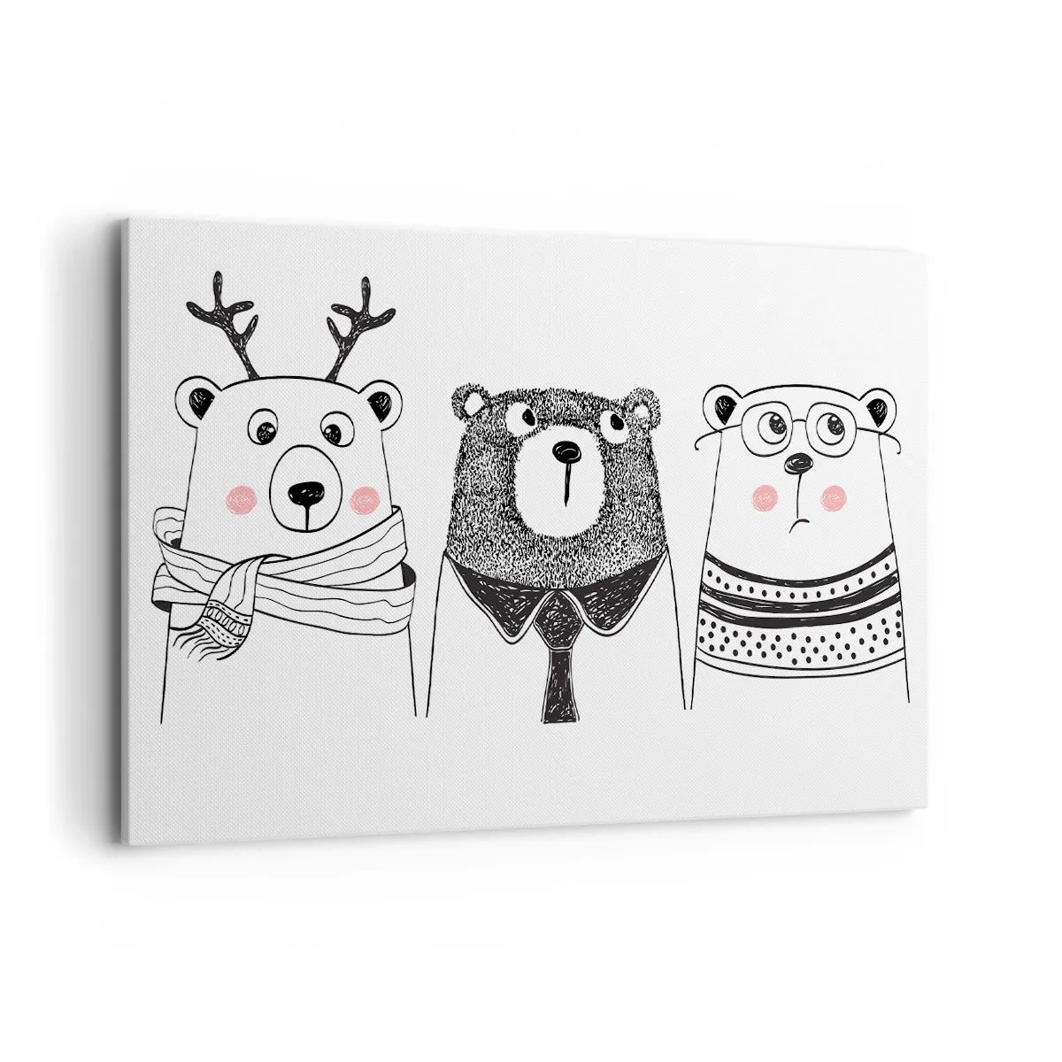 Lærredstryk - Billede på lærred - Bamse, bamse, bamse og bamse - 100x70 cm